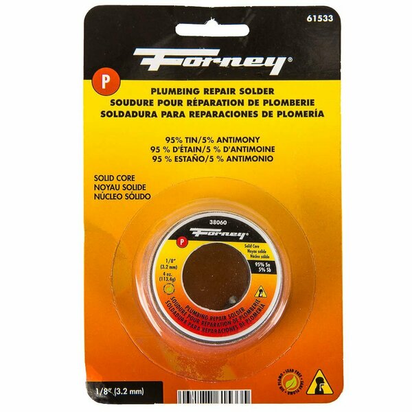 Forney Solder, Lead Free LF, Plumbing Repair, Solid Core, 1/8 in, 4 Ounce 61533